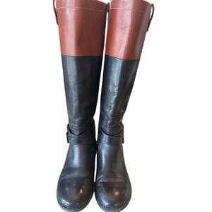 Marc Fisher Leather Riding Boots Women’s Size 7 M Two Toned Brown Black